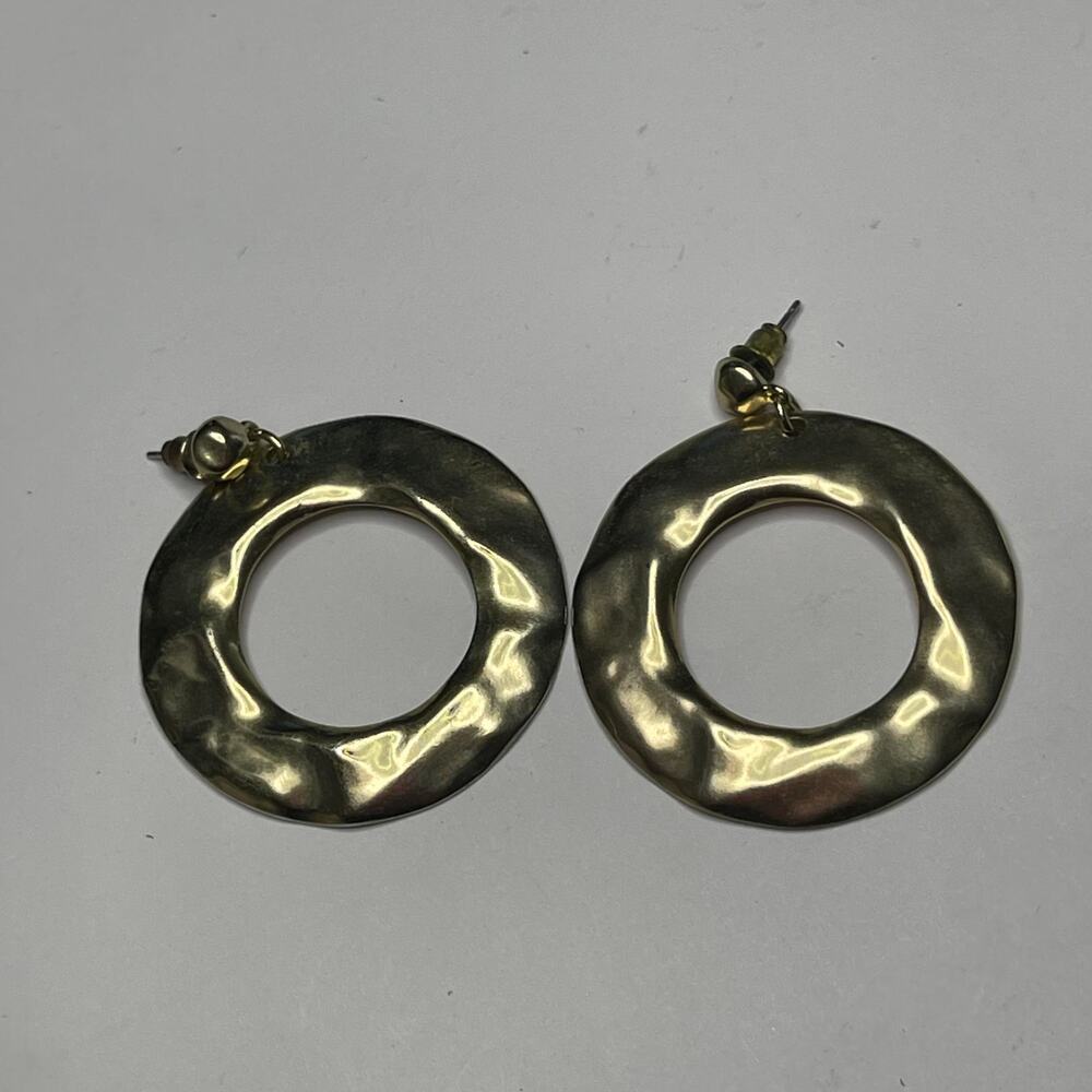 Chico's gold tone earrings hammered pierced dangle signed costume jewelry